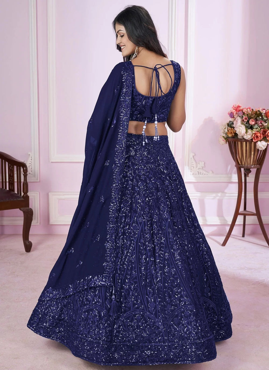 Blue georgette bridesmaid lehenga with sequins embroidery