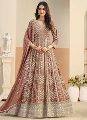 Brown ethnic Anarkali suit with front and back work