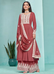 Elegant Brown Faux Georgette Embroidered Palazzo Suit for Women