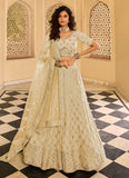 Elegant Cream Crepe Lehenga with Net Dupatta for a Timeless Look