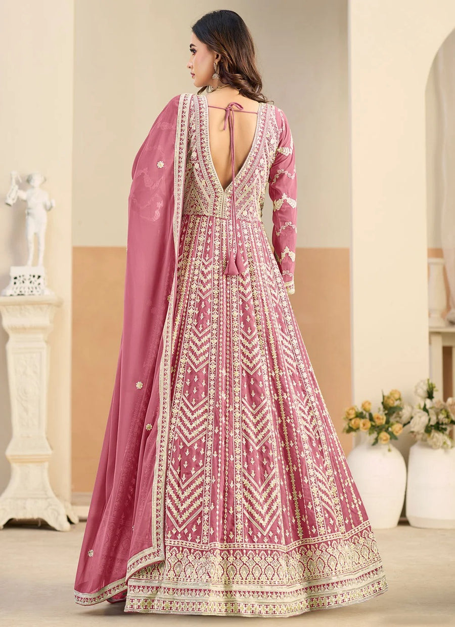 Elegant festive Anarkali suit with front and back embroidery
