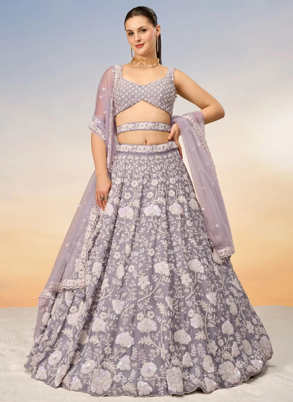 Elegant Ethnic Bridesmaid Lehenga in Vibrant Mauve with Heavy Zarkan and Sequins