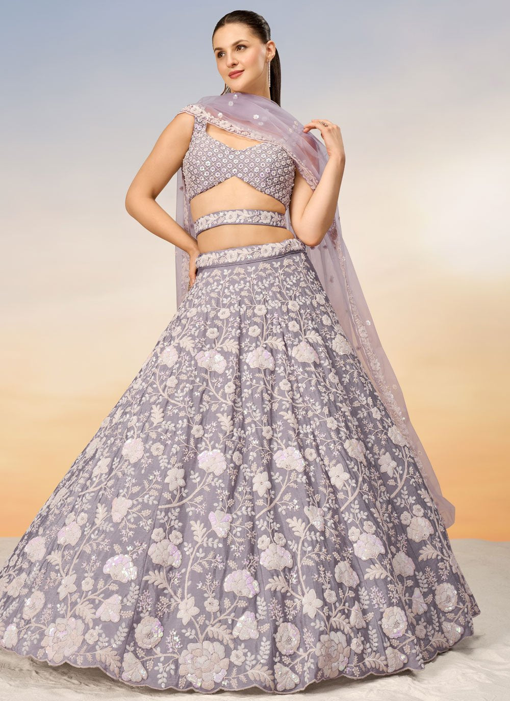 Elegant Ethnic Bridesmaid Lehenga in Vibrant Mauve with Heavy Zarkan and Sequins