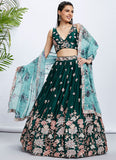 Elegant Green Bridesmaid Lehenga with Organza Dupatta Embroidery