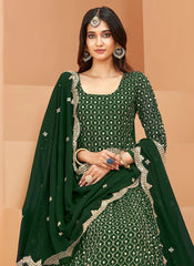 Elegant Green Faux Georgette Embroidered Anarkali Suit