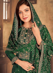 Elegant Green Silk Pant Style Embroidered Pakistani Salwar Suit