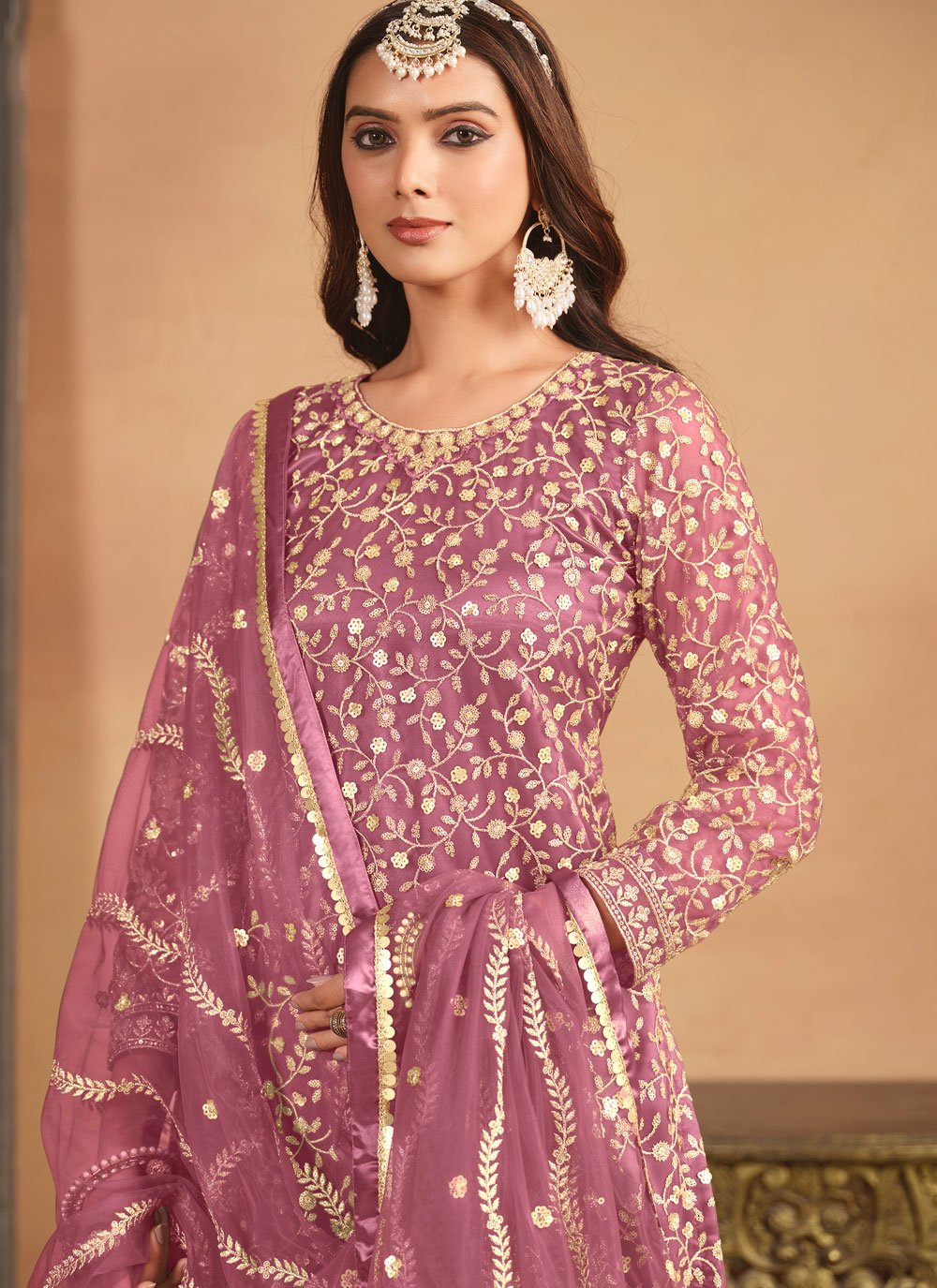 Elegant Lavender Net Embroidered Sharara Set for Women