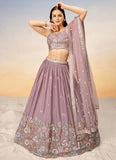 Elegant Mauve Poly Georgette Bridesmaid Lehenga Choli with Net Dupatta