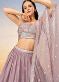 Elegant Mauve Poly Georgette Bridesmaid Lehenga Choli with Net Dupatta