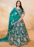 Morpeach Art Silk Wedding Lehenga with Sequins Embroidery and Net Dupatta