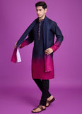 Elegant Navy Blue Men's Kurta with Hand Mirror Work for Navratri