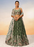 Elegant Olive Poly Chiffon Reception Wear Lehenga Choli with Net Dupatta