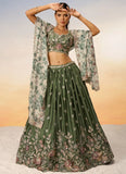 Elegant Olive Poly Chiffon Reception Wear Lehenga Choli with Net Dupatta