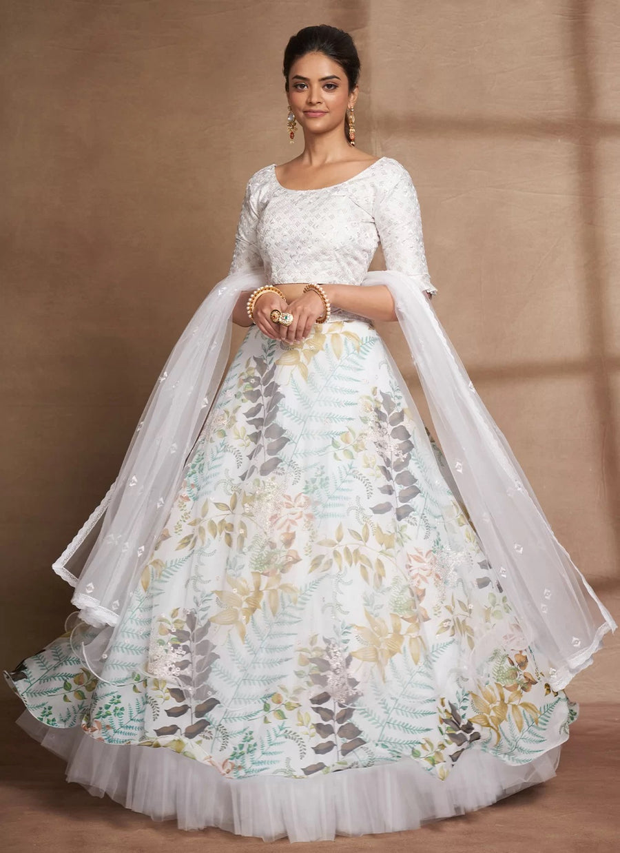Elegant Organza & Net White Designer Indian Lehenga