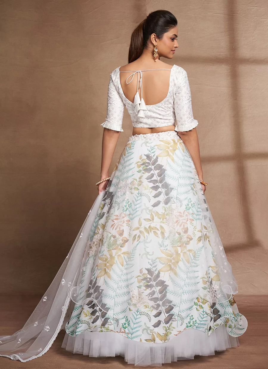 Elegant Organza & Net White Designer Indian Lehenga