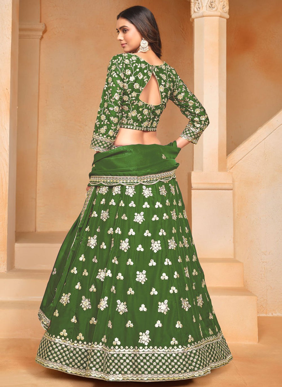 Elegant embroidered green lehenga with matching dupatta