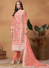 Elegant Peach Embroidered Straight Cut Pakistani Salwar Suit