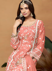 Elegant Peach Embroidered Straight Cut Pakistani Salwar Suit