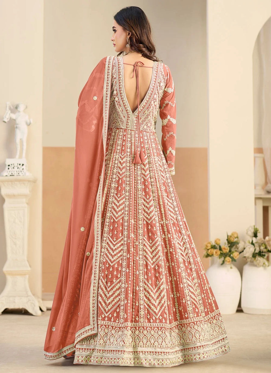 Elegant peach reception wear Anarkali suit for women