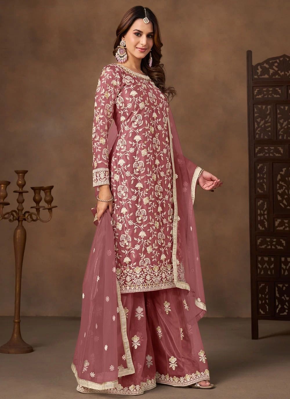 Pink Palazzo Salwar Suit with Satin Inner