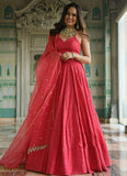 Pink engagement lehenga with pearl lace embroidery work