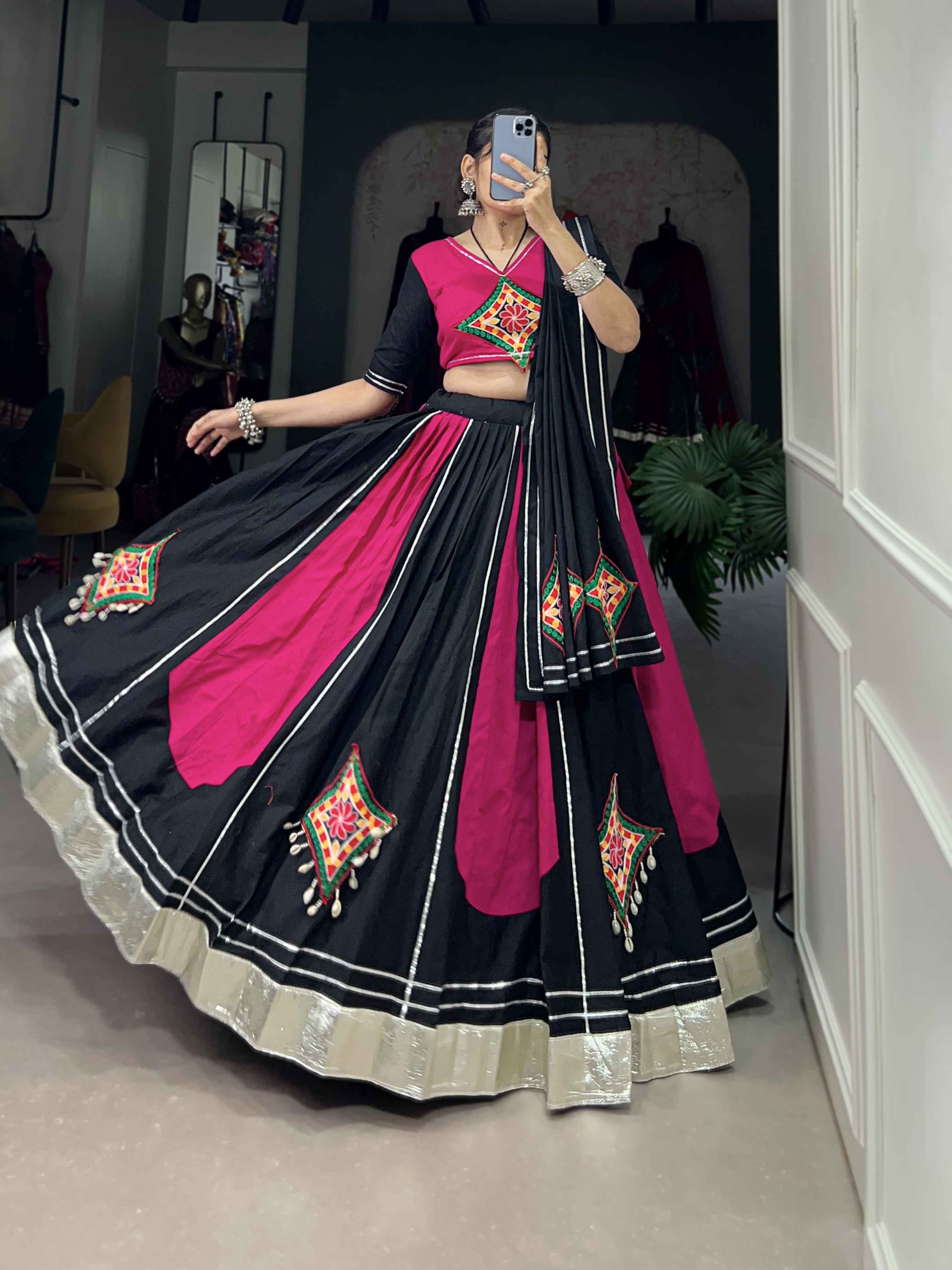 Elegant Pure Cotton Navratri Lehenga with Gamthi Patch and Gota Patti Work Set