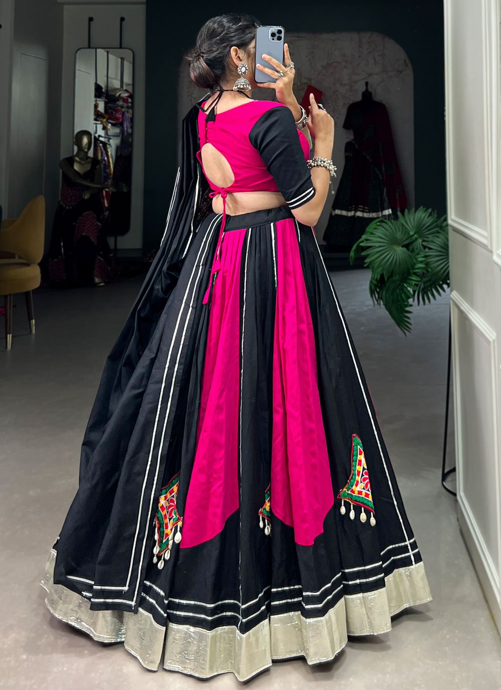 Elegant Pure Cotton Navratri Lehenga with Gamthi Patch and Gota Patti Work Set