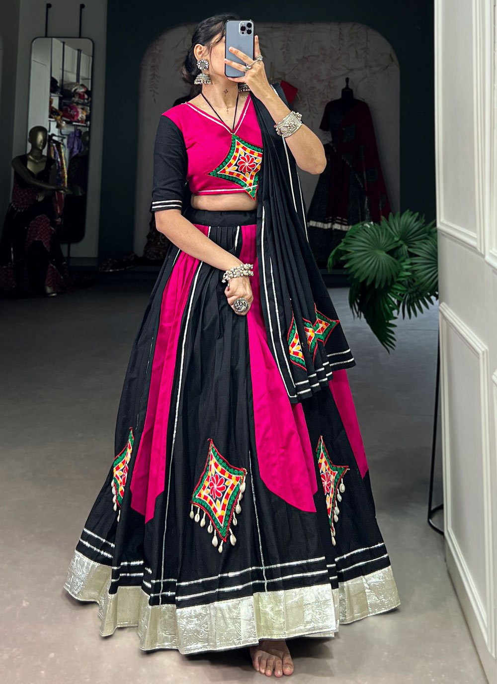 Elegant Pure Cotton Navratri Lehenga with Gamthi Patch and Gota Patti Work Set