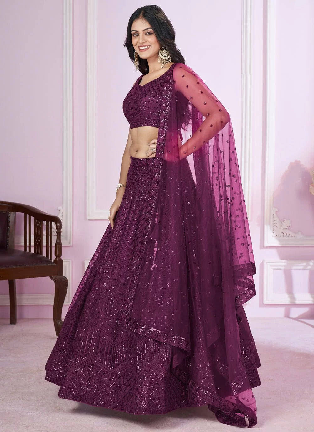 Elegant purple lehenga for engagement and reception functions