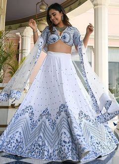 White satin bridesmaid lehenga with zari sequins embroidery