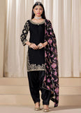 Party Wear Punjabi Suit in Black with Original Glass Work