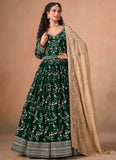 Elegant green faux georgette anarkali suit for women