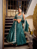 Teal Color Sequins And Thread Embroidery Work Gold Crush Lehenga Choli