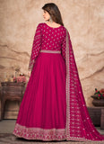 Embroidered Art Silk Abaya Style Suit In Rani 