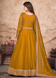 Embroidered Art Silk Anarkali Suit In Mustard