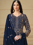 Blue Embroidered Pakistani Suit – Faux Georgette Set