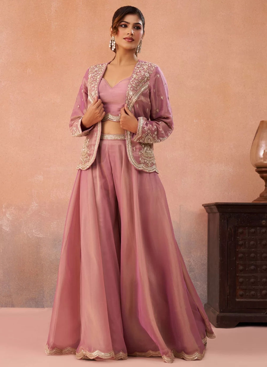 Pink indo western co-ord set with embroidered jacket