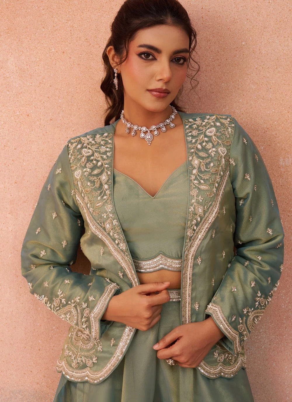 Pastel pista fusion outfit for mehndi and festive events
