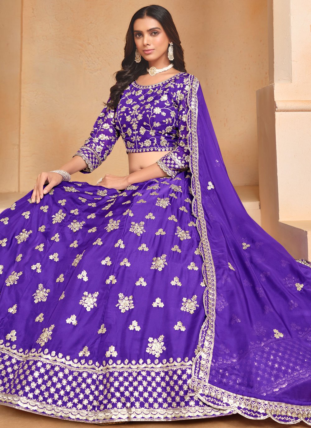 Embroidered organza lehenga for sangeet functions