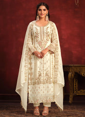 Embroidered Pakistani Suit for Women In Off White
