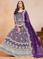 Purple Pakistani style Anarkali dress for wedding functions