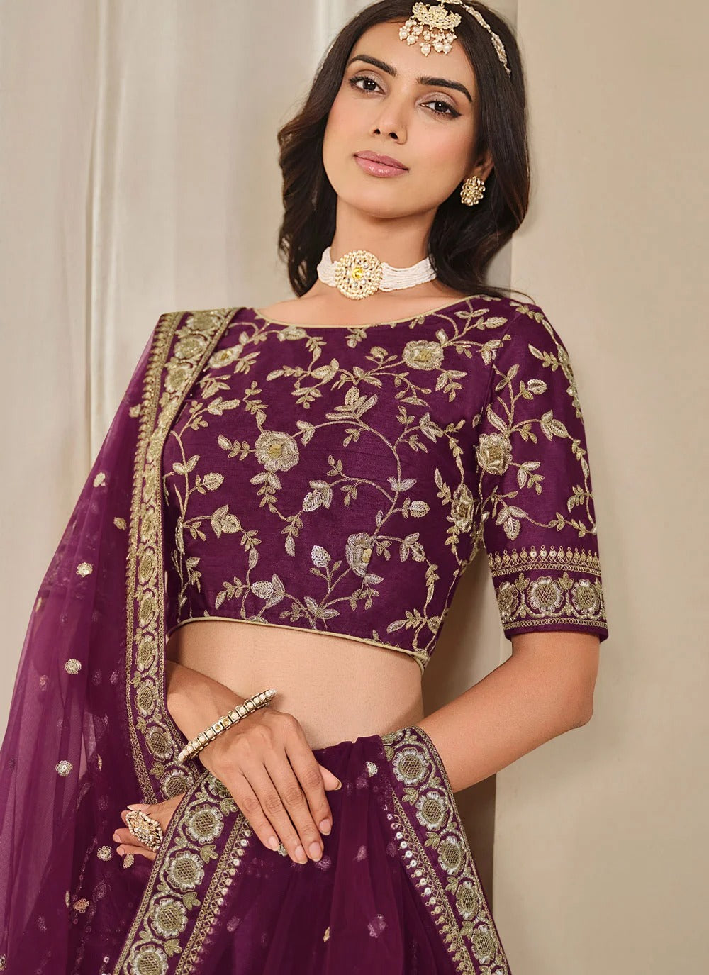 Elegant Purple Wedding Function Lehenga with Can Can