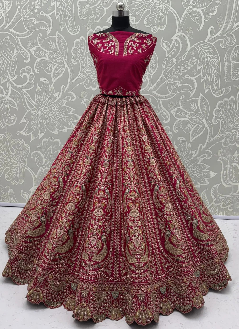 Rani Pink Embroidered Bridal Lehenga with Net Dupatta