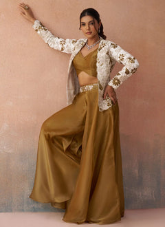 Luxury White Tissue Indo Western Co-Ord Set with Embroidered Silk Jacket