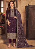 Embroidered Viscose Uppada Silk Pakistani Suit in Wine