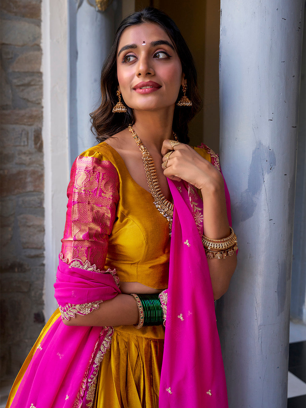 Mustard Color Zari Weaving Work Narayan Pattu Lehenga Choli