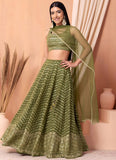 Emerald green engagement lehenga with sequins embroidery