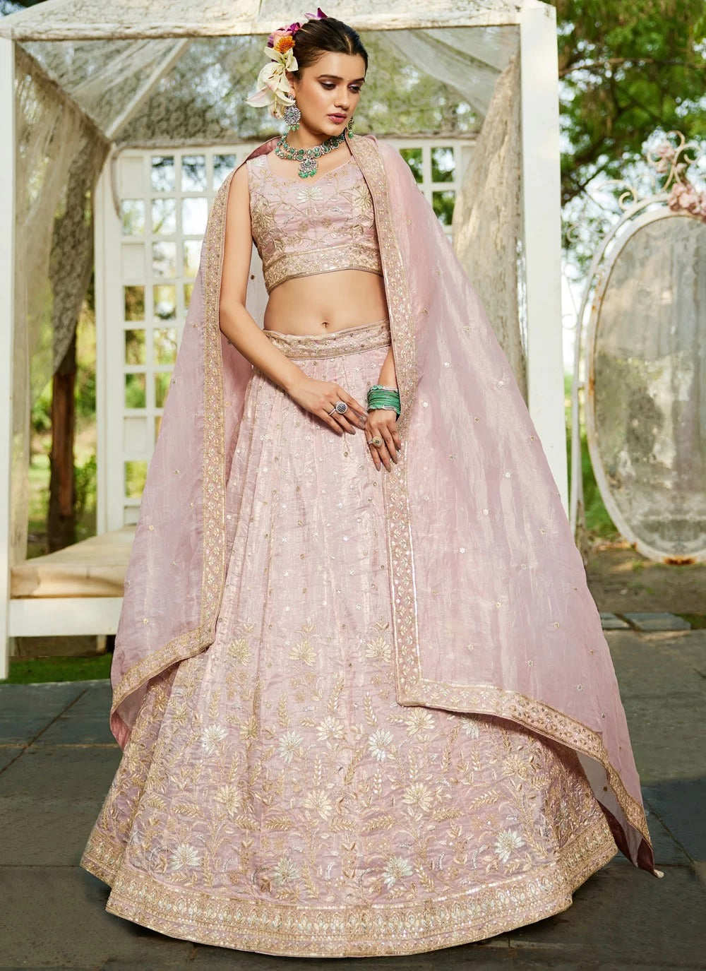 Mauve Tissue Wedding Lehenga | Sequins & Embroidery – Indian Wedding Lehenga for Women