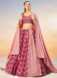 Enchanting Pink Poly Chiffon Indian Ethnic Lehenga Choli with Sequins Embroidery