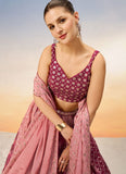 Enchanting Pink Poly Chiffon Indian Ethnic Lehenga Choli with Sequins Embroidery